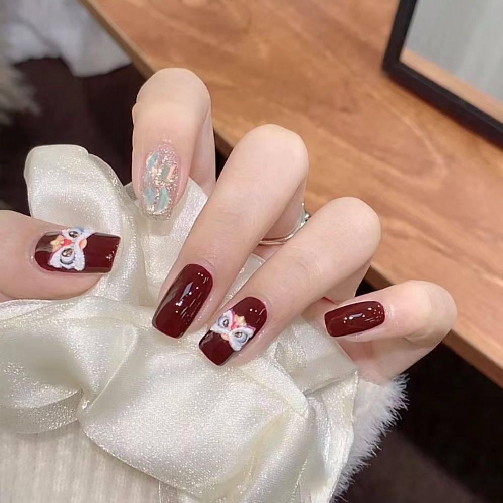 手工美甲醒狮招财 新春氛围感新年暴富过年穿戴甲显白指甲贴片,彩妆/香水/美妆工具,美甲工具,淘宝优惠券,粉丝福利购,淘宝优惠卷