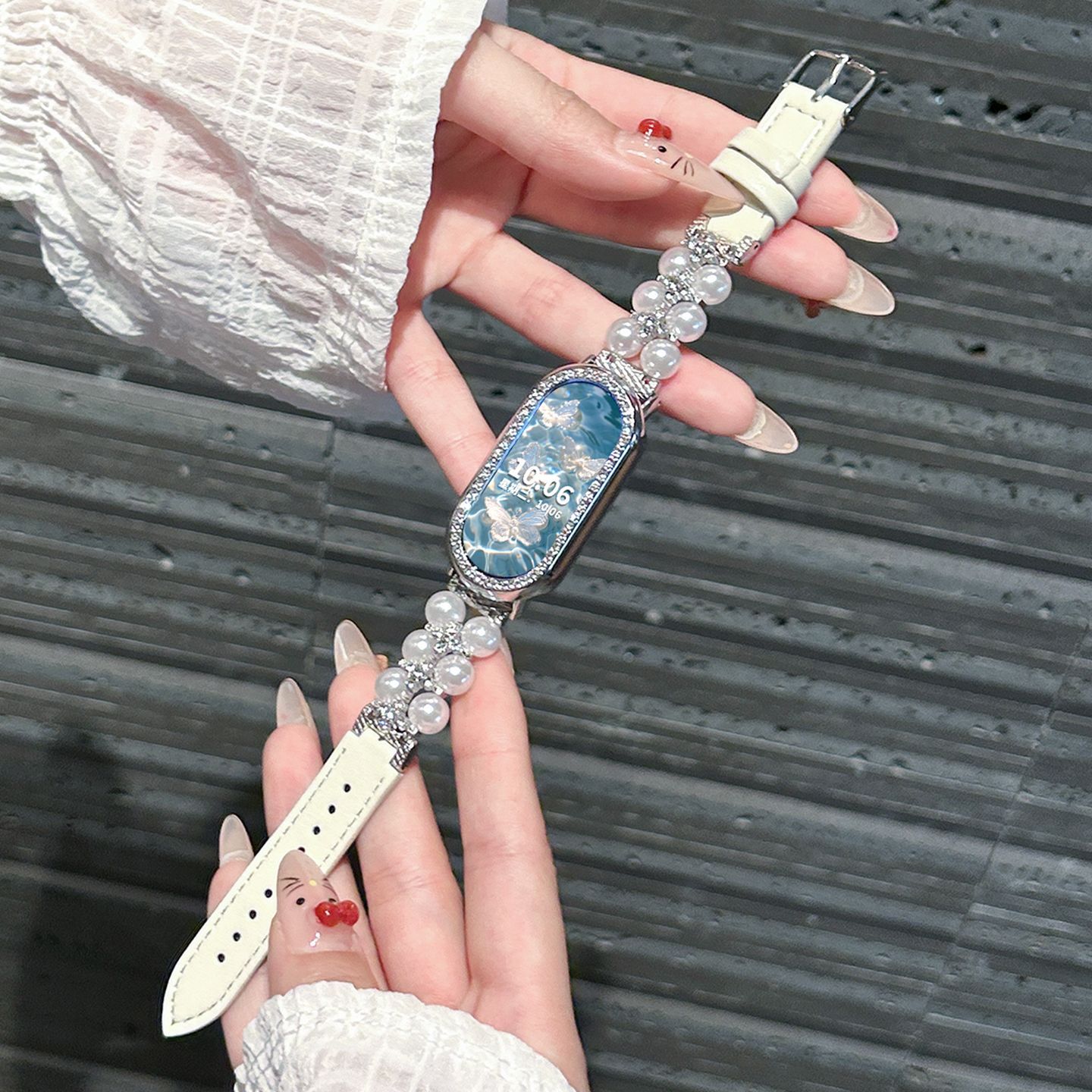 适用小米手环10表带9高级轻奢8双排珍珠链式7NFC腕带