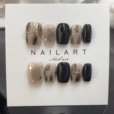 手工定制美甲贴气质显白酷黑星芒秋冬高级感穿戴甲假指甲贴片成品