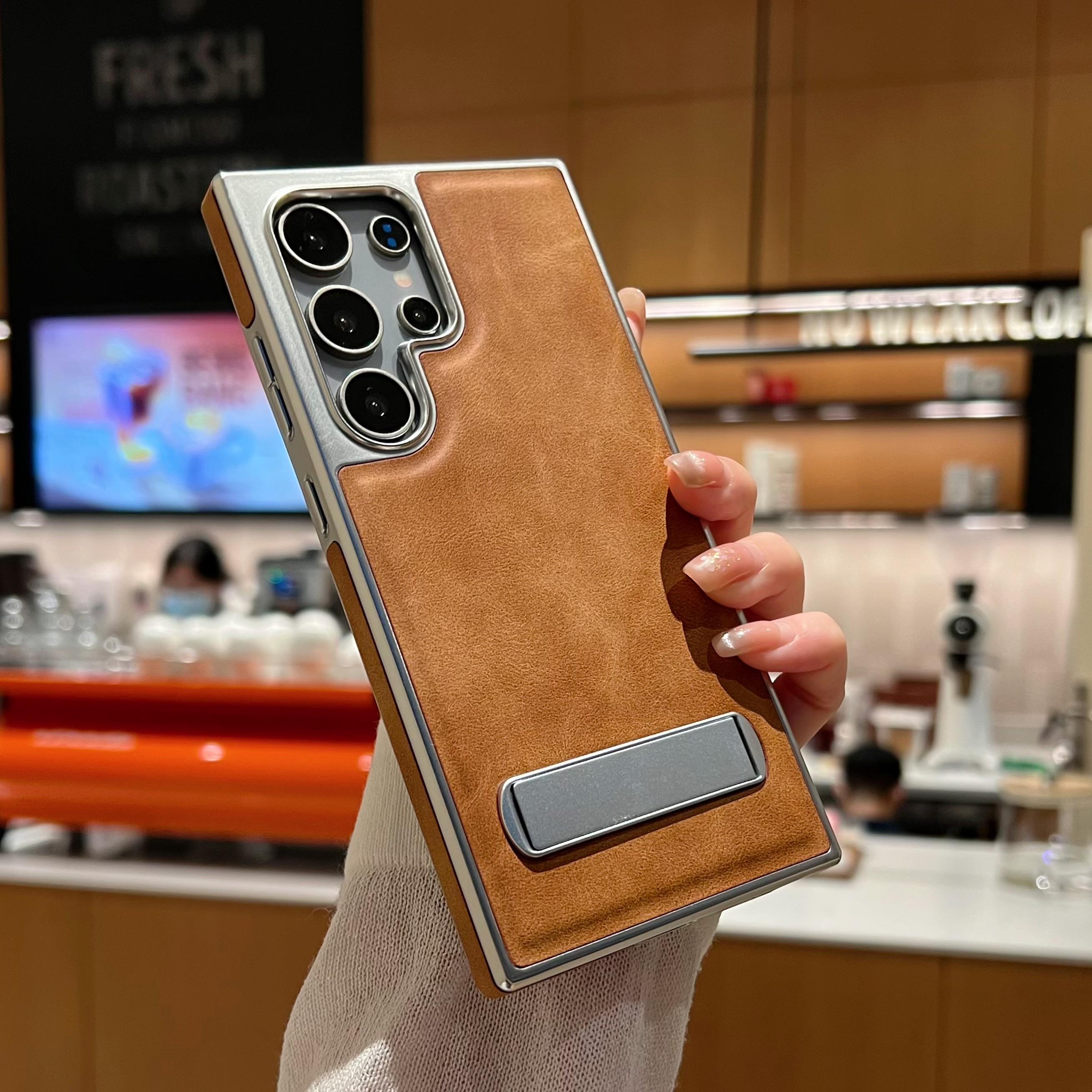 适用三星S24ultra折叠支架一体手机壳新款s24隐藏式s22utrla高端glaxys24皮质s24u高档皮革s23u防摔S23FE商务