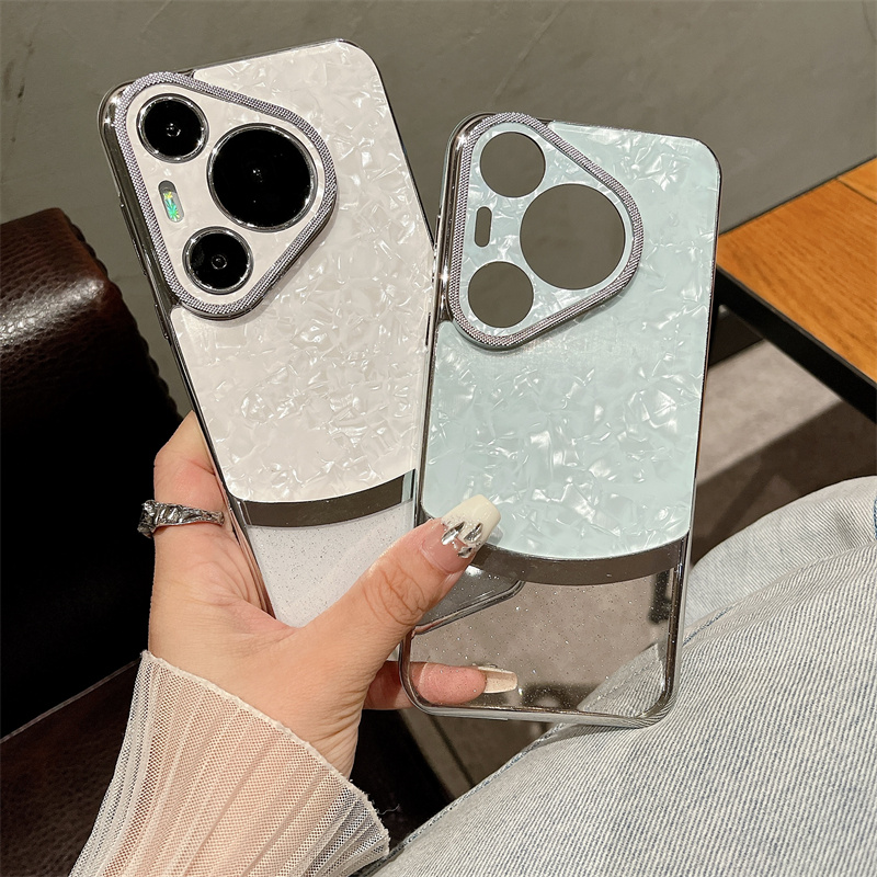 洛可可白适用华为pura70pro手机壳贝壳纹para70女新款paru70ultra网红爆款p60硅胶的p70p全包防摔套硬壳电镀