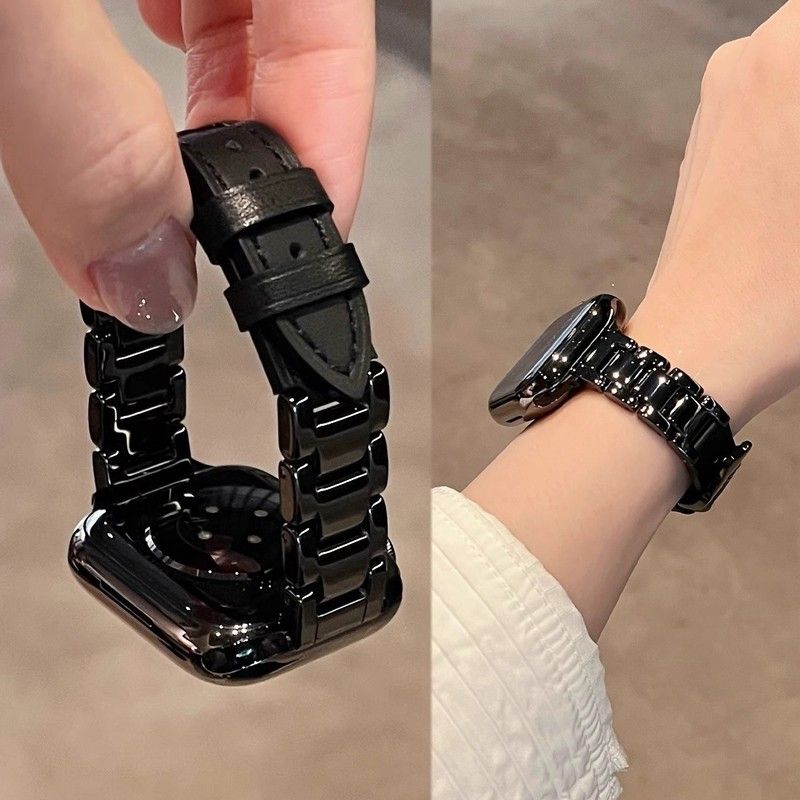 适用华为Fit3手表Fit4高级感陶瓷拼皮质表带苹果S10舒适iwatch98s