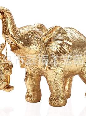黄金大象摇篮小象家居树脂摆件装饰品象鼻摇篮金黄色庭院设计装修