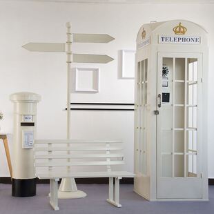 复古英伦电话亭组合n套装铁艺邮筒路牌落地装饰大型可移动道具摆