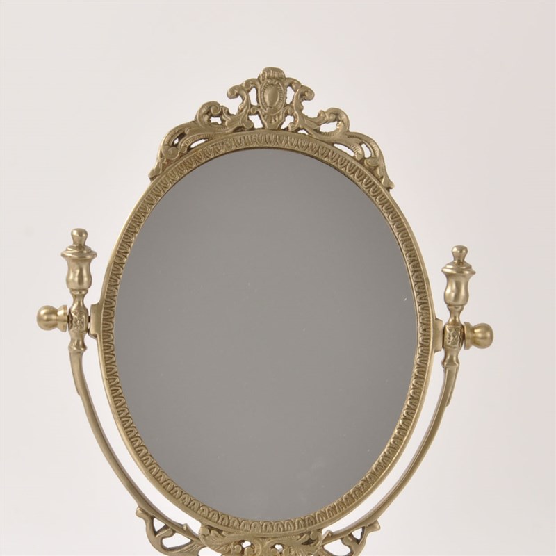 法式纯铜桌面复古欧式梳妆镜立式结婚镜子台式家用W小型装饰摆设