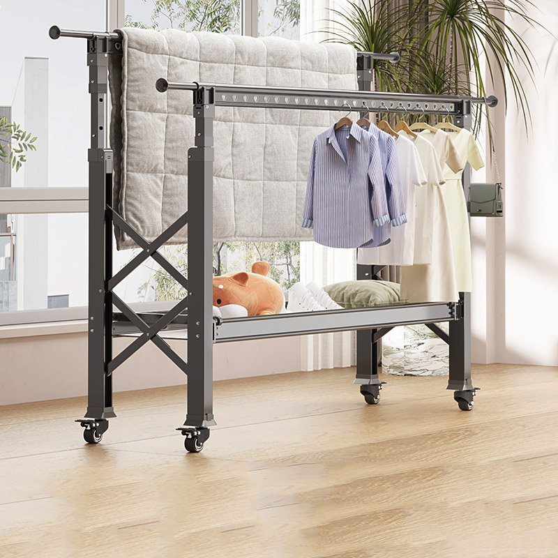 可移动晾衣架阳台落地折叠家用铝合金室内外伸缩晒V衣架被子晾衣