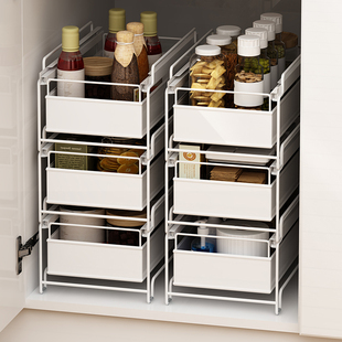 免安装可抽拉橱柜置物架厨房台面调料F桌面抽屉式书桌多层夹缝收