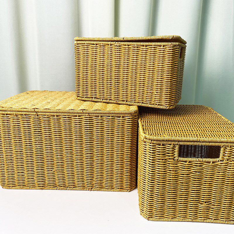 W072[三件套]仿藤花椒色v带盖长方形手工田园家用储物收纳筐置物,收纳整理,收纳筐,淘宝优惠券,粉丝福利购,淘宝优惠卷