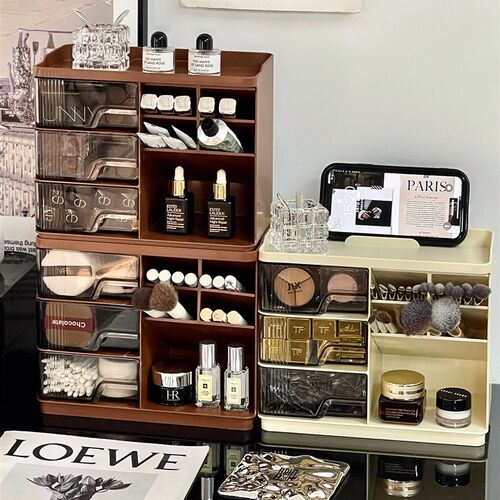 化妆品桌面收纳盒l梳妆台防尘柜子口红香水护肤品收纳架抽屉储物