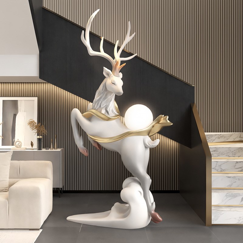 创意大型麋鹿落地摆件客厅电视柜沙发旁边轻M奢装饰品开业乔迁礼