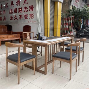 白腊木1.58米功夫n茶台 时尚茶桌岩板火烧石新款茶桌配5椅厂直销