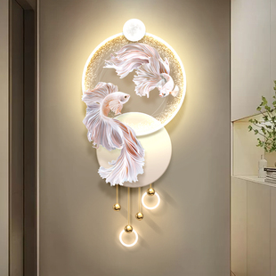 入户玄关奶油风装 饰n画过道走廊尽头锦鲤立体壁饰发光画寓意好挂