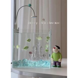 微景观水族箱 鹏鱼晏diy水晶石城堡小夜灯树脂胶造景桌面鱼缸套装