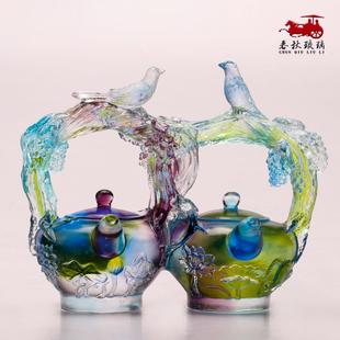 琉璃喜鹊欢喜壶喜结连理摆件结婚纪念日礼物电视柜房间布置摆设