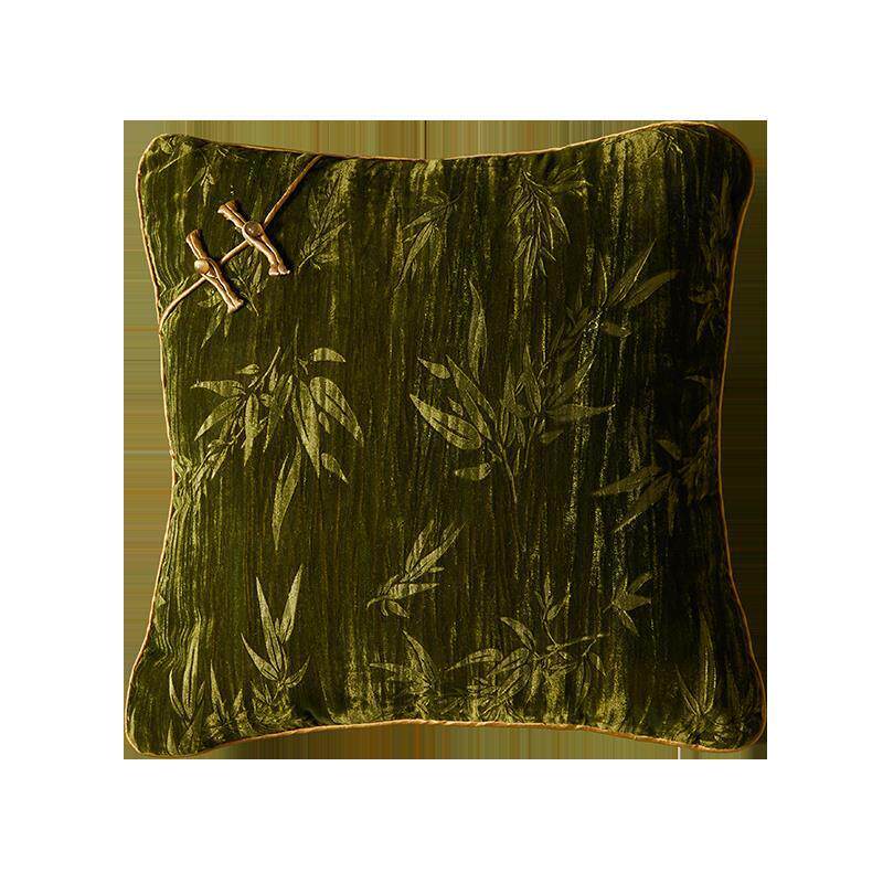 中古风绿色轻奢高级感客厅沙发抱枕靠垫高端靠枕竹子长方形靠背垫