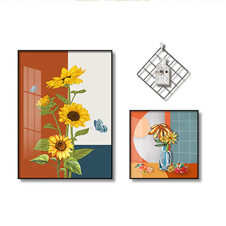 北欧花卉样板房餐厅装饰画晶瓷镶钻现代简约民宿挂画酒店餐桌壁画