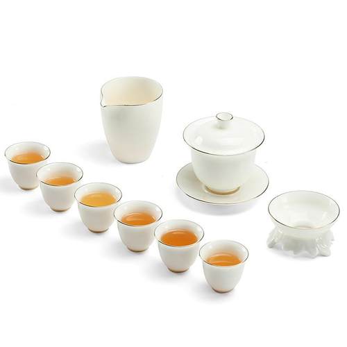 陶客源德化白瓷盖碗茶具套装羊脂玉瓷功夫茶具