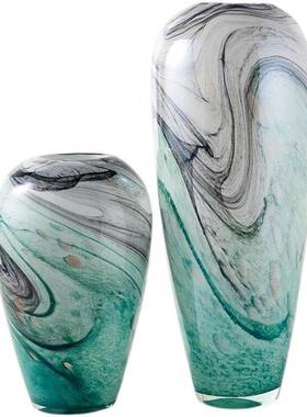现代轻奢水墨画琉璃花瓶艺术摆件玄关餐桌装饰客厅插花花器样板间