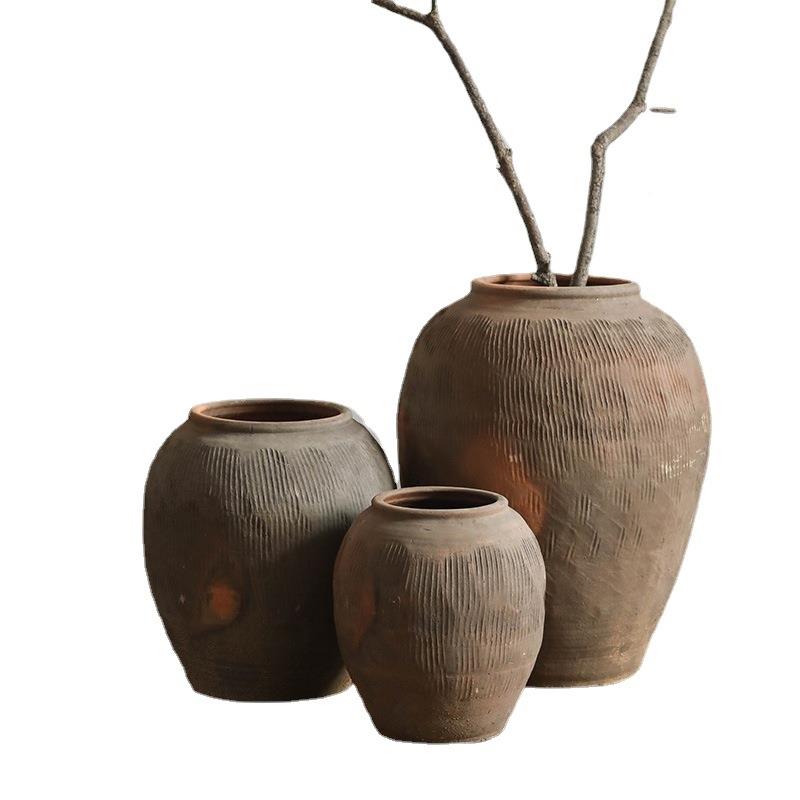 大肚陶罐落地大花特瓶ali-7081民宿客厅圆陶造景复古装饰粗罐