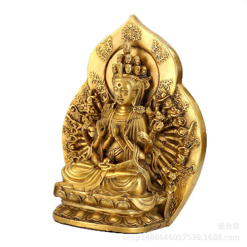 纯铜千手观音摆件大小号坐姿千手观音佛像观世音菩萨家居供奉