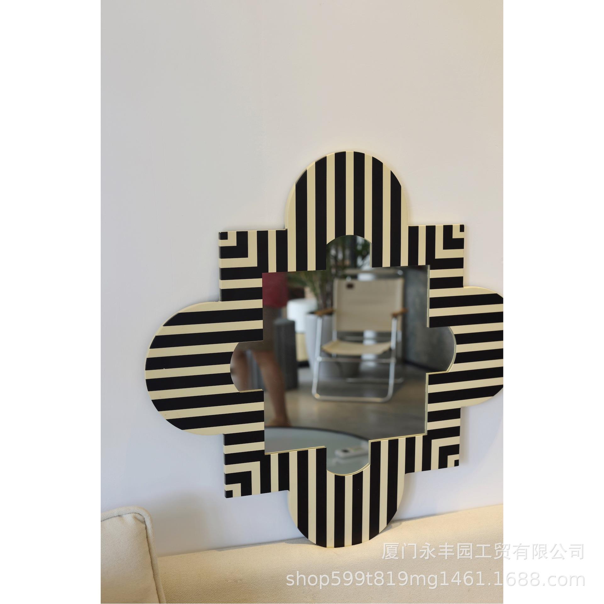 复古装饰镜铁艺条纹现代挂镜设计中古风格简约艺术客厅摆件