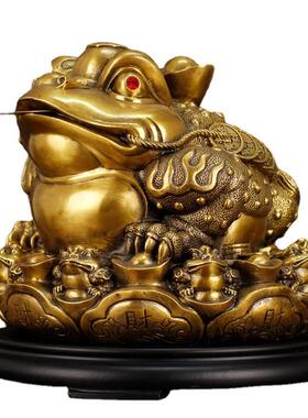 铜九子蟾八方纳财金蟾蛤蟆蟾王咬钱招财进宝蟾蜍供奉摆件吸财金蝉