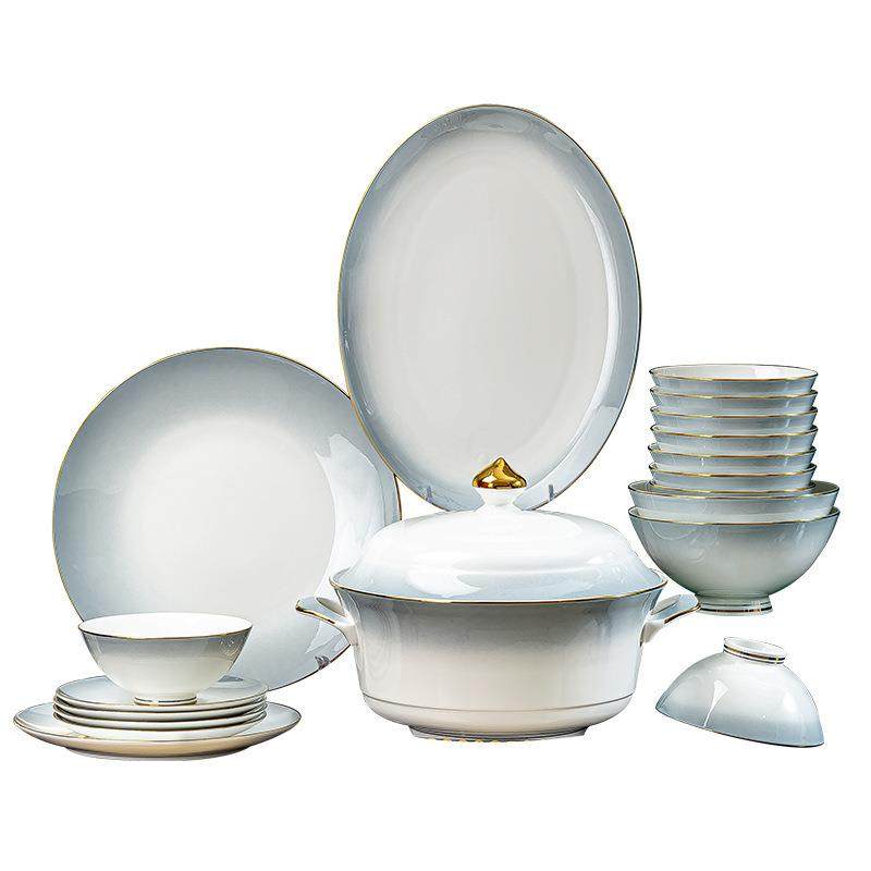 渐变灰整套骨瓷餐具德镇碗套装组Z1204家用轻奢乔迁景陶瓷汤碗盘,餐饮具,餐具瓷器套装,淘宝优惠券,粉丝福利购,淘宝优惠卷