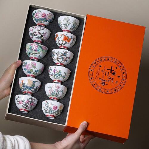 十二花神杯功夫茶杯陶瓷茶具杯子