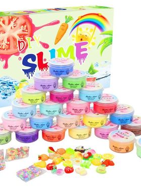 厂家直供AMZ 24pcs 棉花泥套装slime kit 30ml 史莱姆彩泥黄油泥