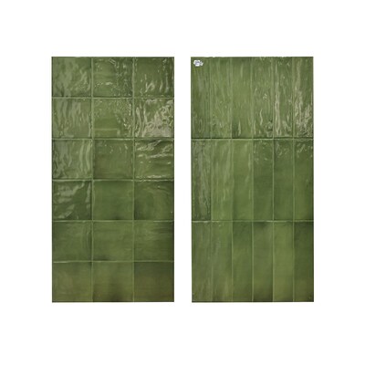 全瓷复古厨房卫生间墙砖400X800长条格子瓷砖手工砖琉璃釉面砖