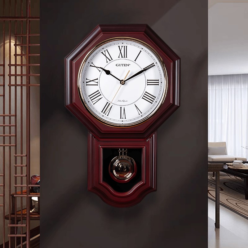 中式复古罗马表盘八卦挂钟客厅整点D报时挂墙时钟家用现代石英钟