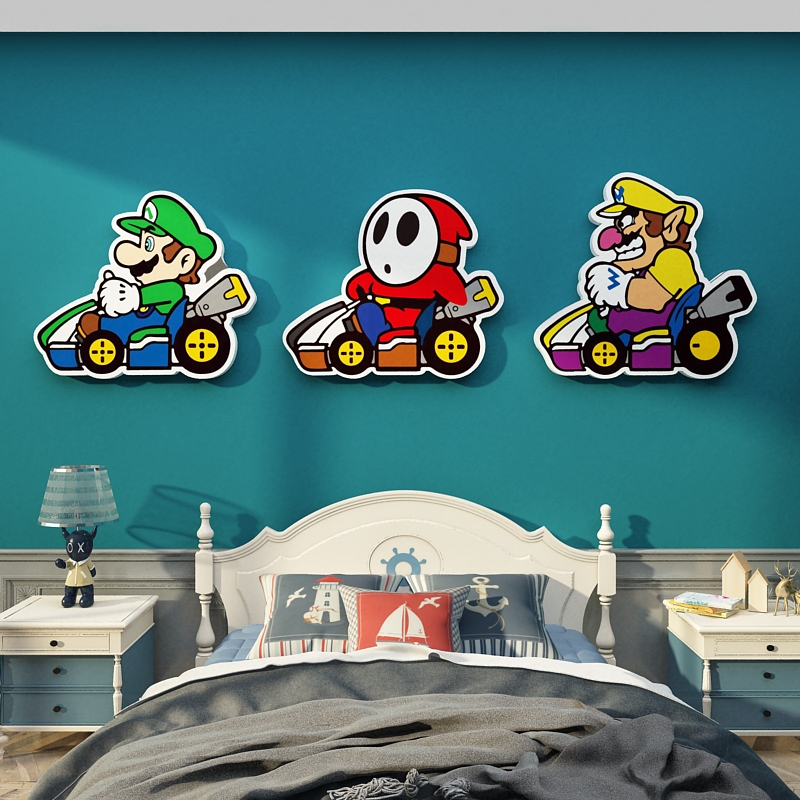 儿童房间布置床头背景装饰男孩卧室墙面超级玛丽马里奥卡通贴纸画