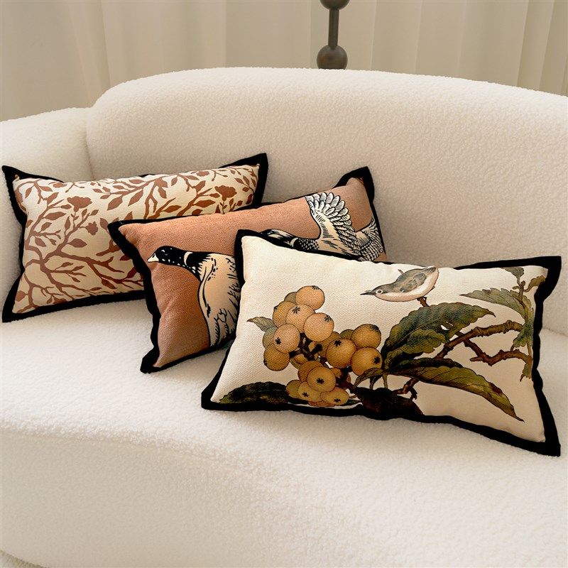 法式中古风抱枕沙发客厅靠枕新中式高级感靠垫套腰枕长条枕午睡枕