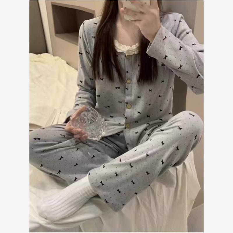 睡衣贴身睡觉穿日系l网红德绒蕾丝边睡衣女秋冬季ins新款少女保暖