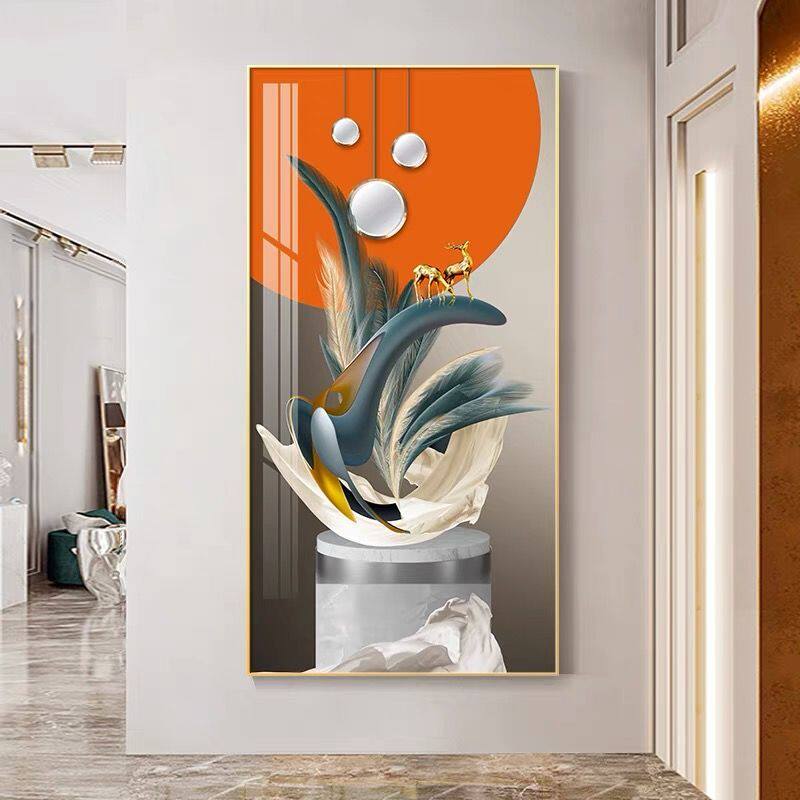 九鱼图入门玄关装饰画高级感现代简约进门挂画入户大气立体壁画