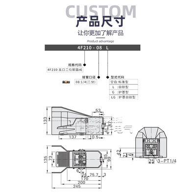 气动脚踏阀带保护罩4F21008GE气动脚踏开关自覆位自锁脚踩开关