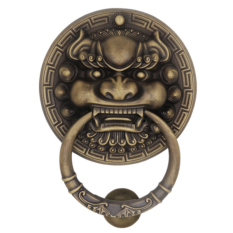 仿古大门拉手纯铜虎头狮子头兽头门环中式麒麟把U手老式门铜拉环