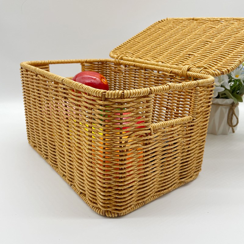 欧式收纳筐居家卧室带盖衣物w整理筐仿藤编织户外收纳筐衣柜储物