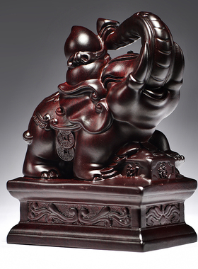 黑檀木雕大象g摆件一对葫芦如意实木象家居客厅装饰工艺品乔迁送