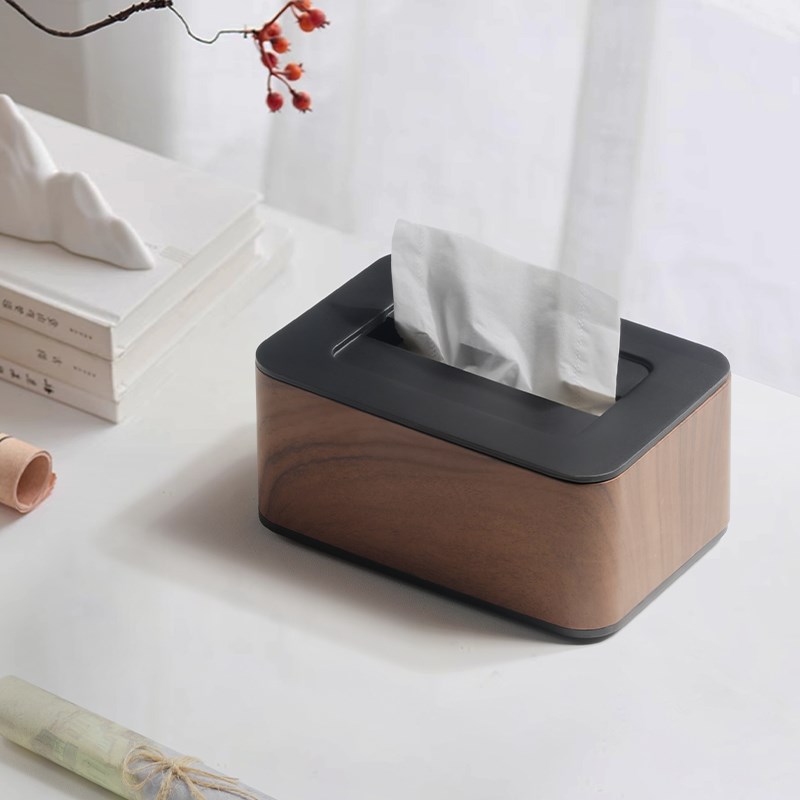 新款简约胡桃木色磁m吸收纳纸巾盒客厅酒店卧室桌面高档轻奢抽纸