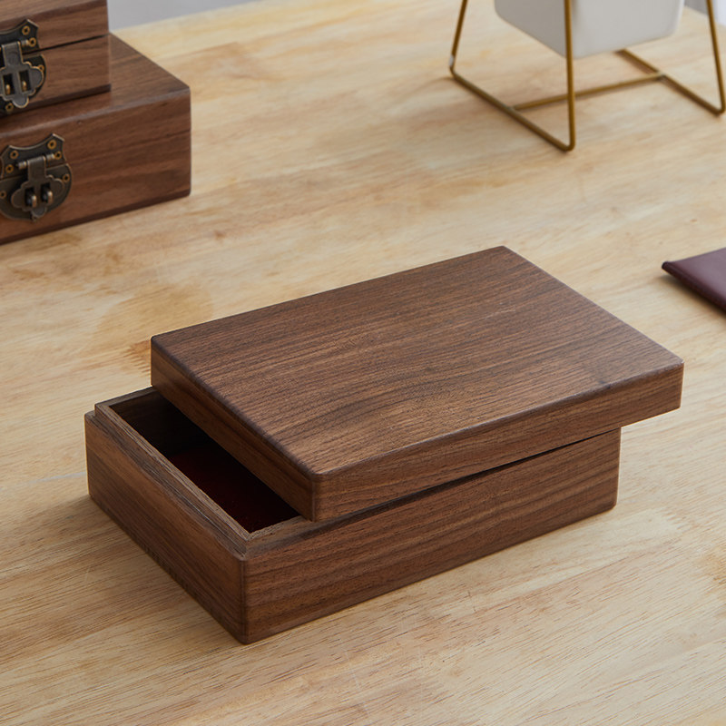 带锁收纳盒木质证件盒桌面储物盒子家用实木杂物收纳箱密码木箱子