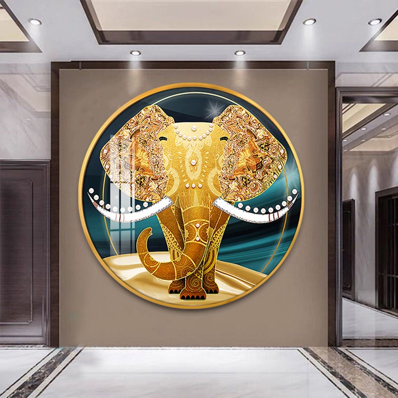 东南亚泰式大象装饰画酒店餐厅民宿圆形I复古挂画泰国风情会所壁图片