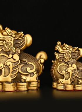 铜貔貅摆件纯铜飞天貔貅金钱貔貅客厅办公室桌面装饰大号独角貔貅