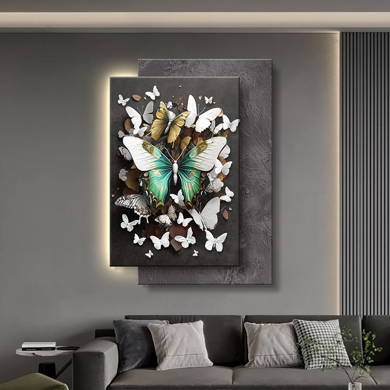 入户正对a门玄关装饰画蝴蝶高级感过道走廊挂画客厅创意立体壁灯图片
