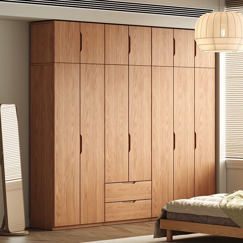 全实木橡木衣柜卧室家用简v约原木对开门小户型儿童衣橱柜储物柜