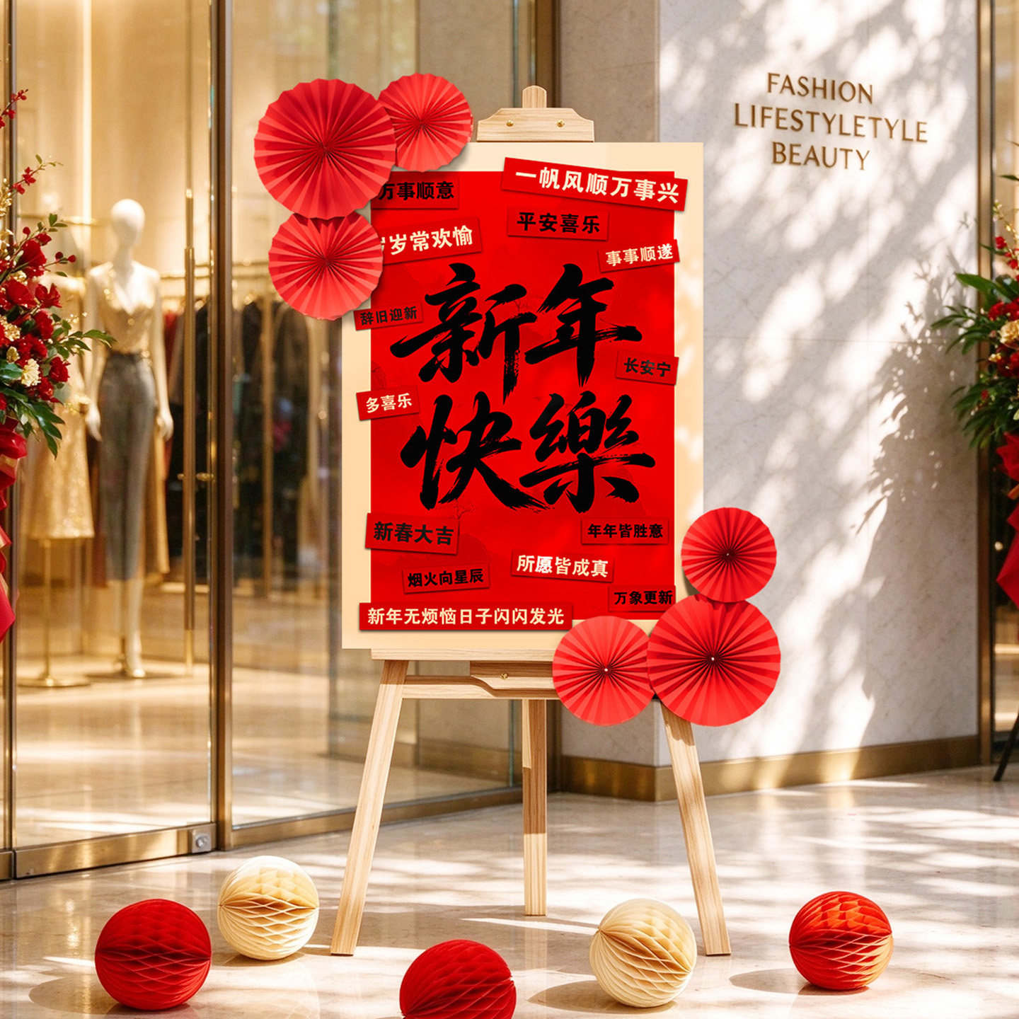 元旦新年迎宾KT板立牌店铺商场开门红布置新年快乐氛围感打卡装饰