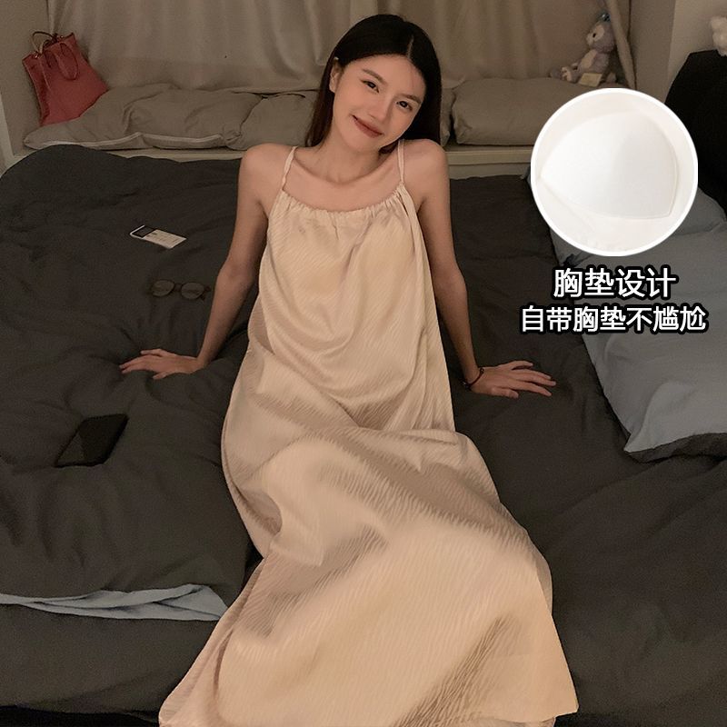 自带胸垫冰丝吊带2025睡裙夏季爆款新款连衣裙性感睡衣家居服夏天