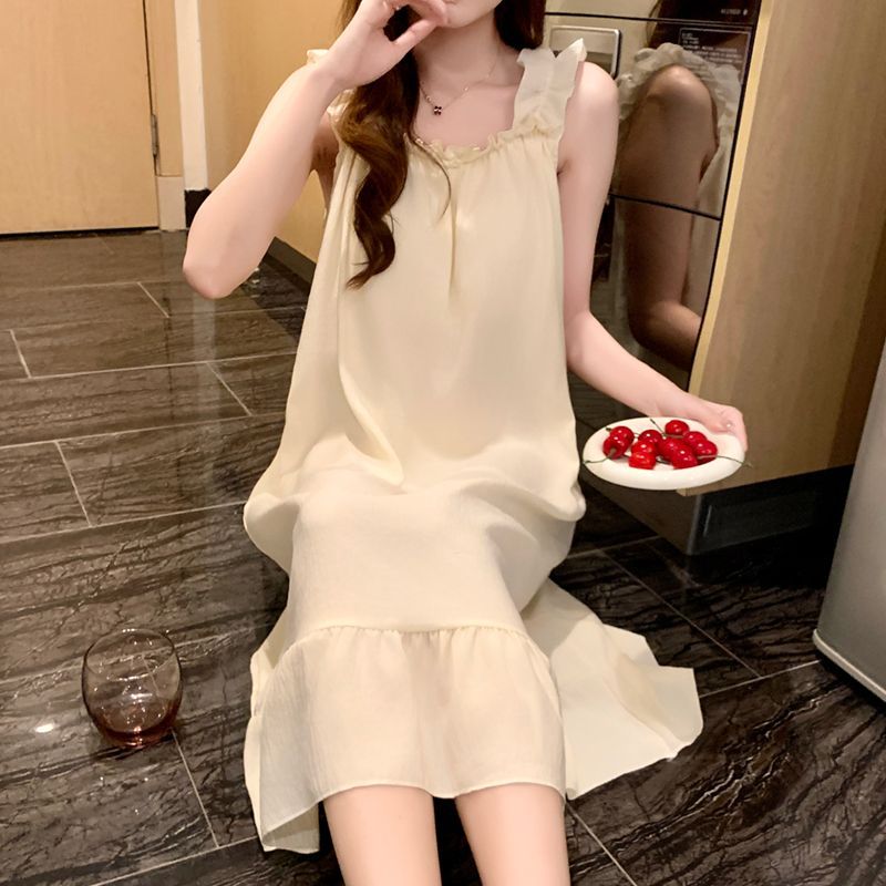 新品公主风吊带睡裙女薄款云朵棉睡衣甜美小飞袖连衣裙家居服夏天