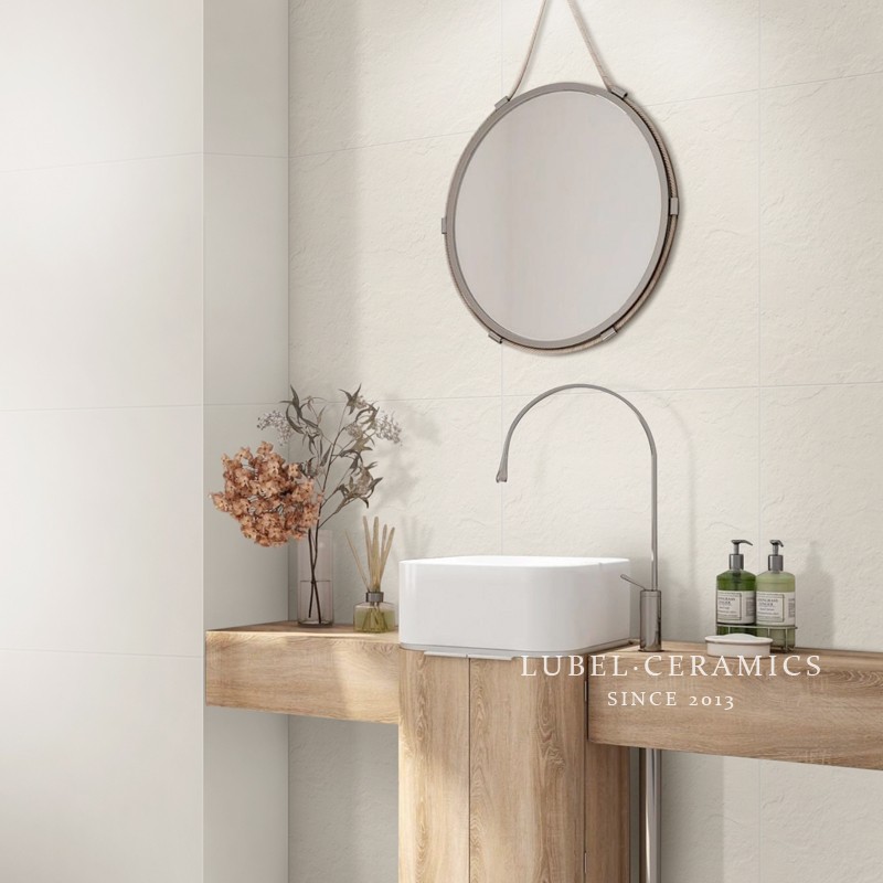 六贝 侘寂风奶油色砂岩瓷砖600X600卫生间浴室地砖纯色墙砖仿古砖