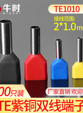 TE1010 双线管型端子 紫铜绝缘端子 冷压接线端子 1000只